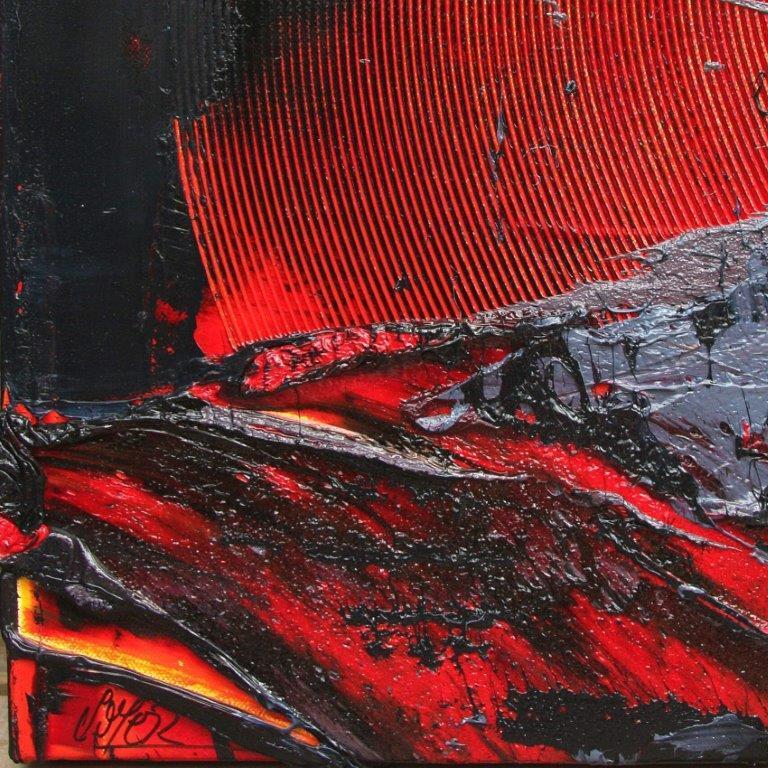 Pittura ad olio astratta con texture rossa e nera - Arte moderna dinamica in vendita 1