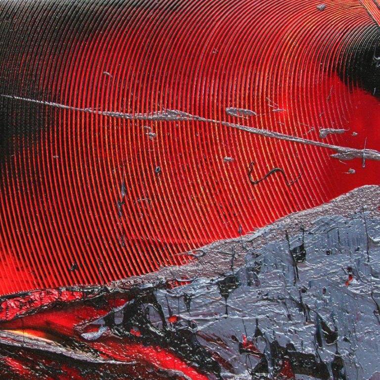 Pittura ad olio astratta con texture rossa e nera - Arte moderna dinamica in vendita 2