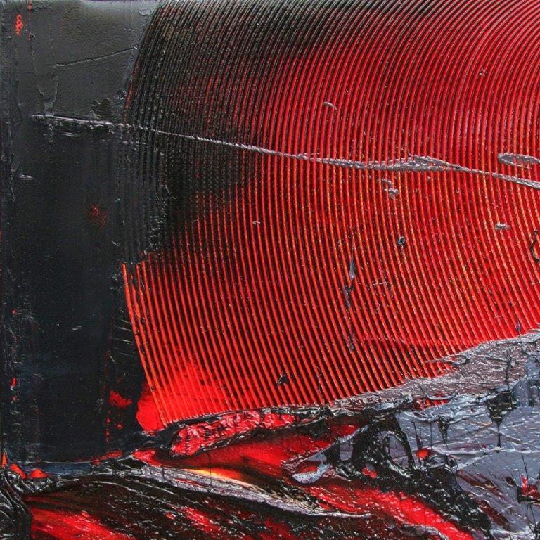 Pittura ad olio astratta con texture rossa e nera - Arte moderna dinamica in vendita 3