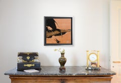 Black Abstract Shape on Light Ochre Background Squared Oil Painting