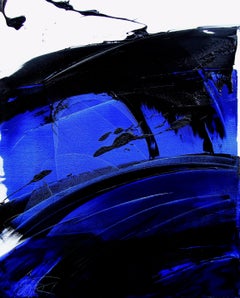 Black and Blue on White Background Abstract Oil Painting