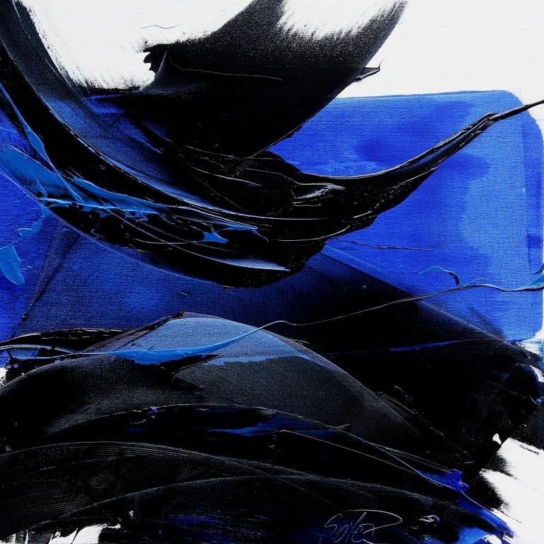 blue black and white abstract art