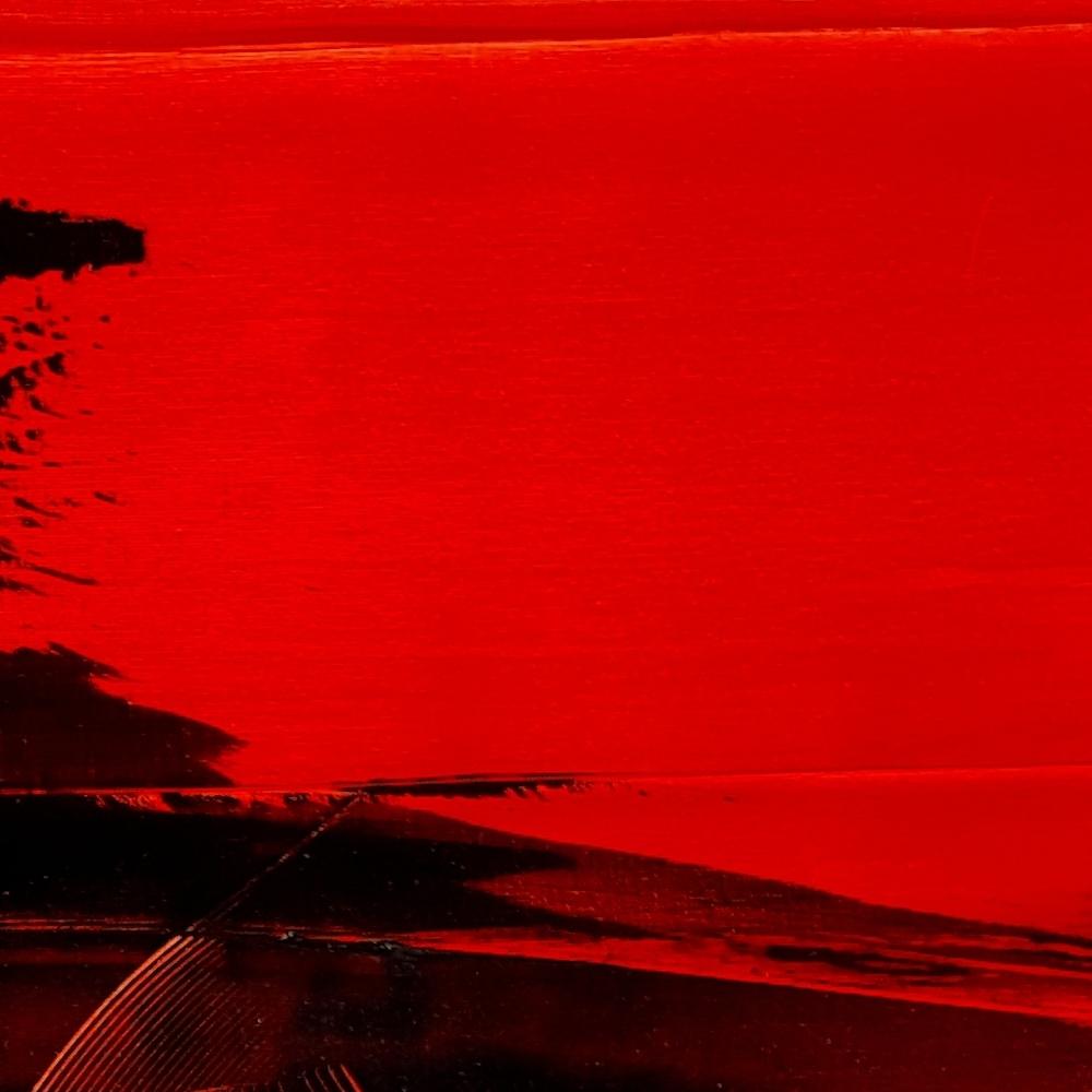Schwarz und Grau auf rotem Hintergrund Lyrical Abstraction Ölgemälde, ohne Titel im Angebot 8