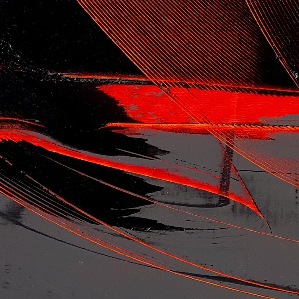 Schwarz und Grau auf rotem Hintergrund Lyrical Abstraction Ölgemälde, ohne Titel im Angebot 1