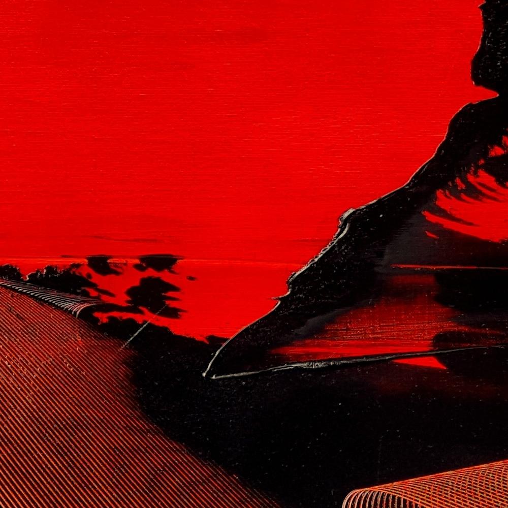 Schwarz und Grau auf rotem Hintergrund Lyrical Abstraction Ölgemälde, ohne Titel im Angebot 2