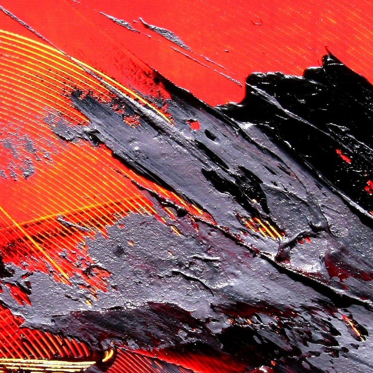 Jean Soyer Black And Grey On Red Background With Yellow Stripes