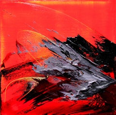 Black and Grey on Red Background with Yellow Stripes Squared Abstract Painting