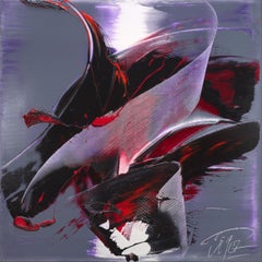 Black and Red Dynamic Gesture on Purple Grey Abstract Oil Painting, Untitled