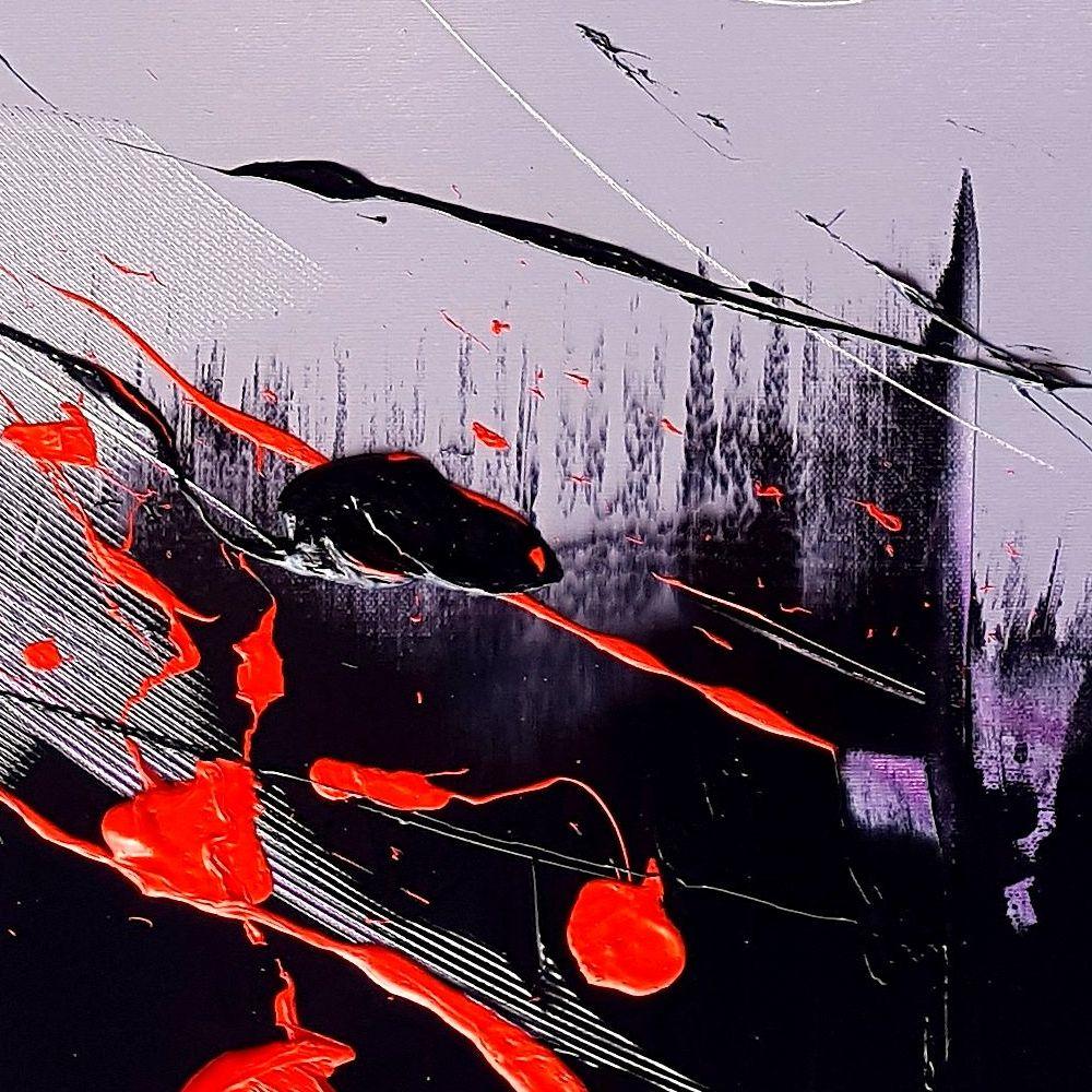 Black, Light Mauve and Red Abstract Oil Painting For Sale 6