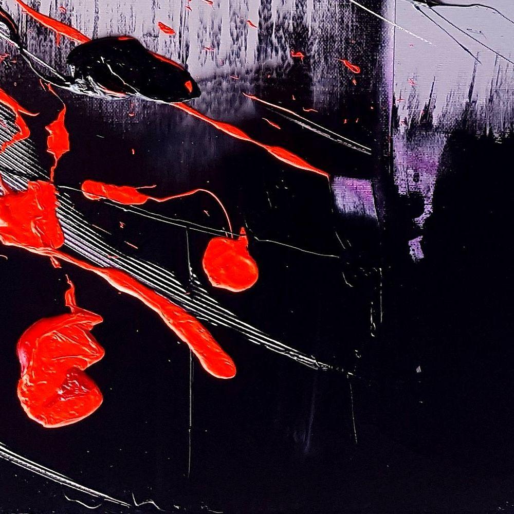 Black, Light Mauve and Red Abstract Oil Painting For Sale 9