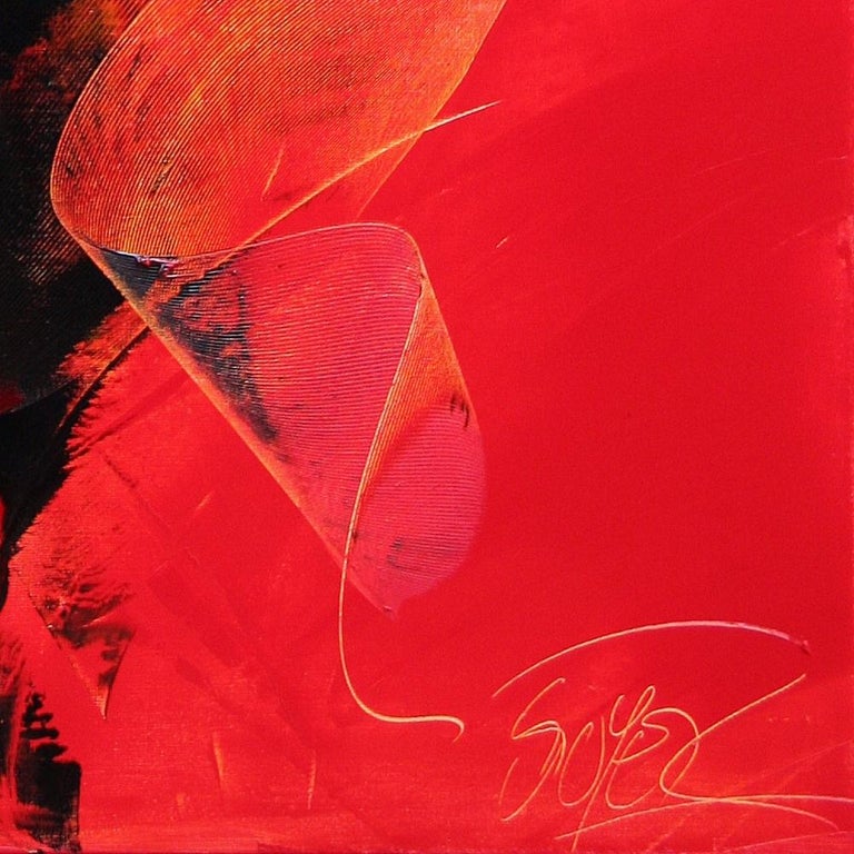 Black on Red Abstract Oil Painting For Sale 8