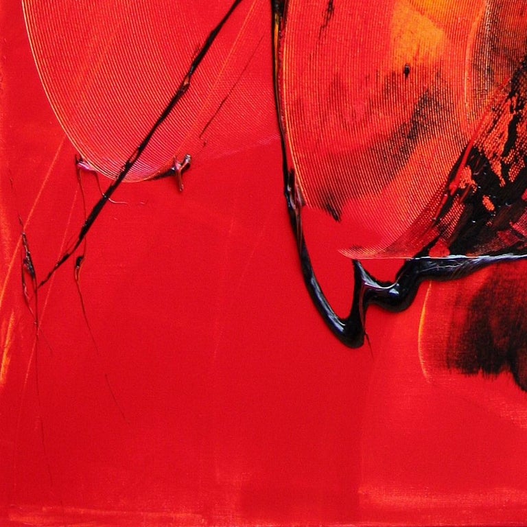 Black on Red Abstract Oil Painting For Sale 9