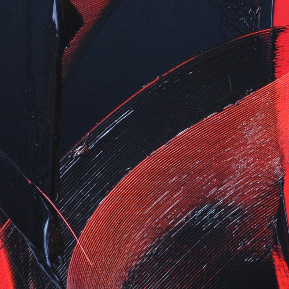 Pittura ad olio astratta nera su rosso 7