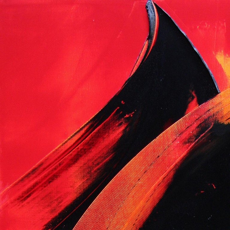 Black on Red Abstract Oil Painting For Sale 11