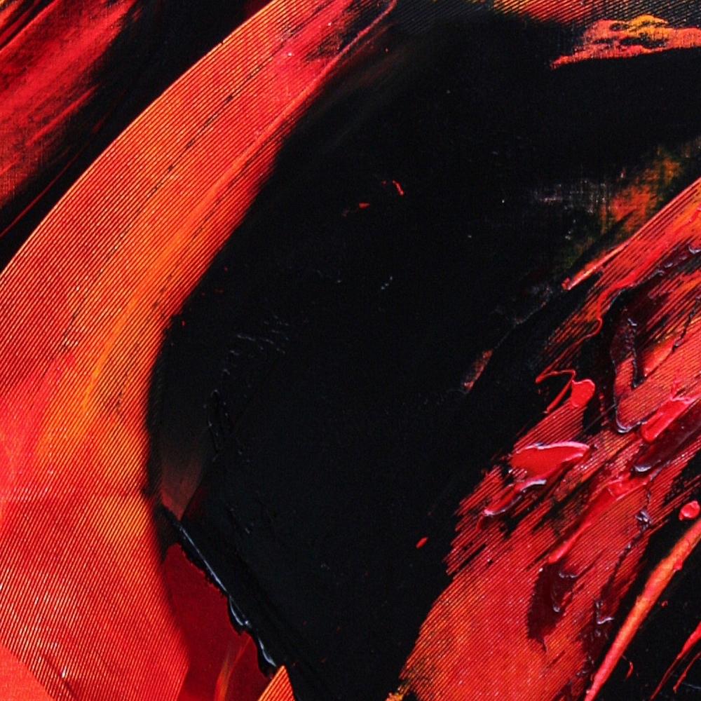 Peinture à l'huile abstraite noire sur rouge - Rouge Abstract Painting par Jean Soyer