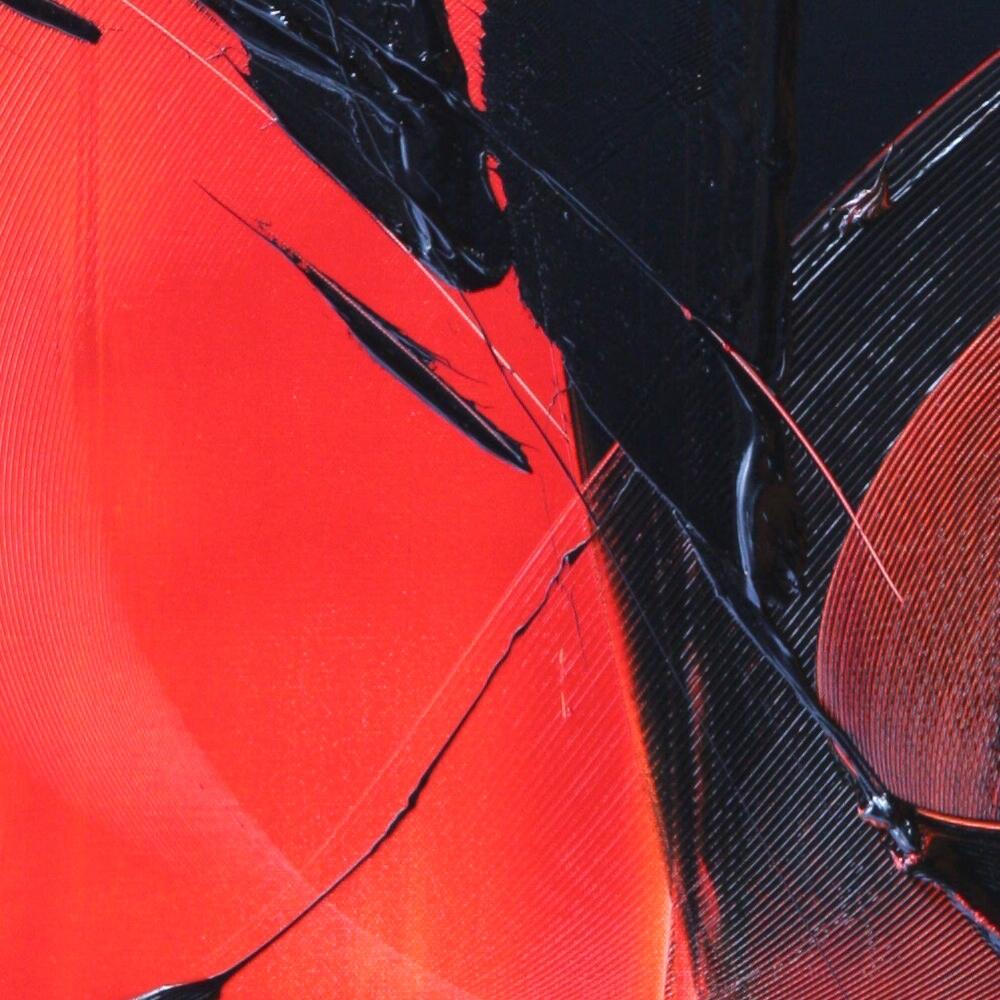 Pittura ad olio astratta nera su rosso 1