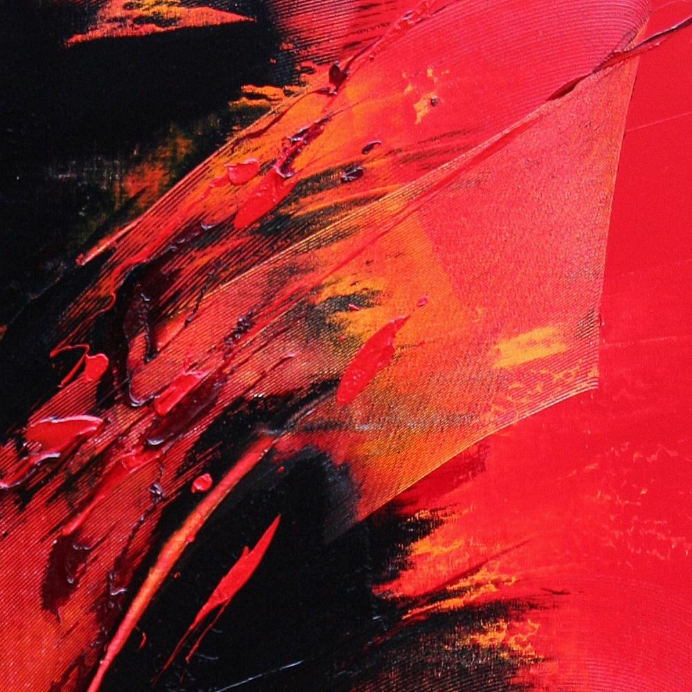 Pittura ad olio astratta nera su rosso 1