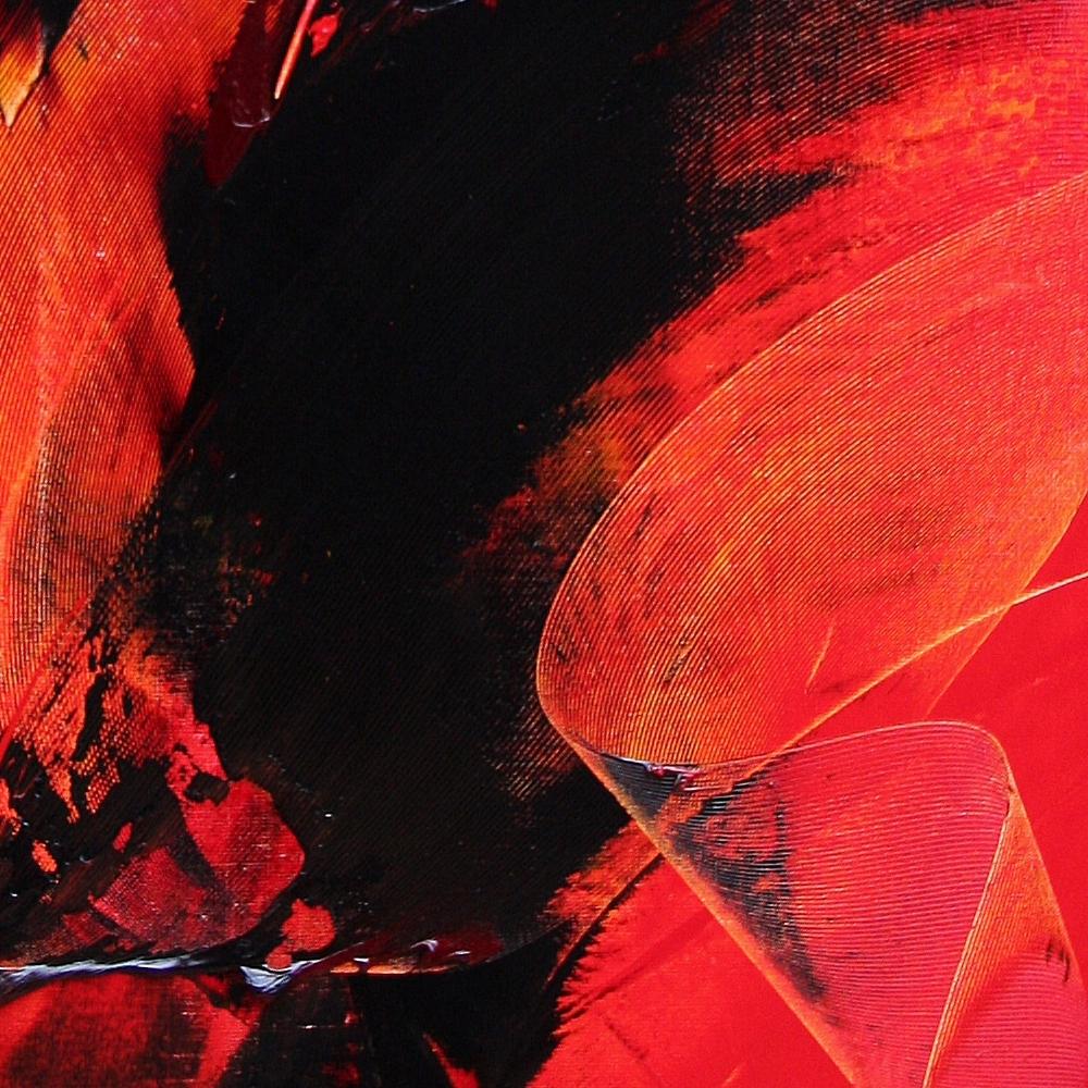 Peinture à l'huile abstraite noire sur rouge en vente 2