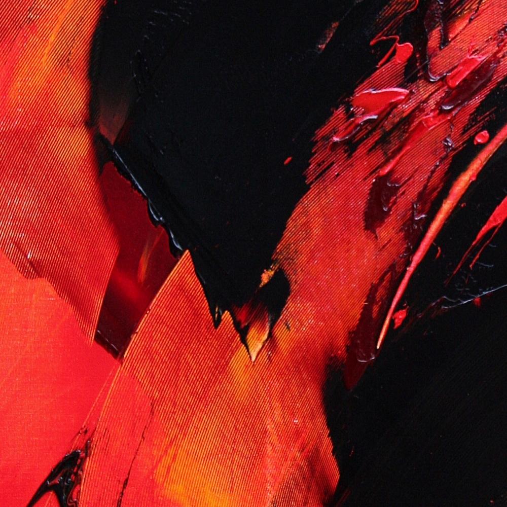 Peinture à l'huile abstraite noire sur rouge en vente 3