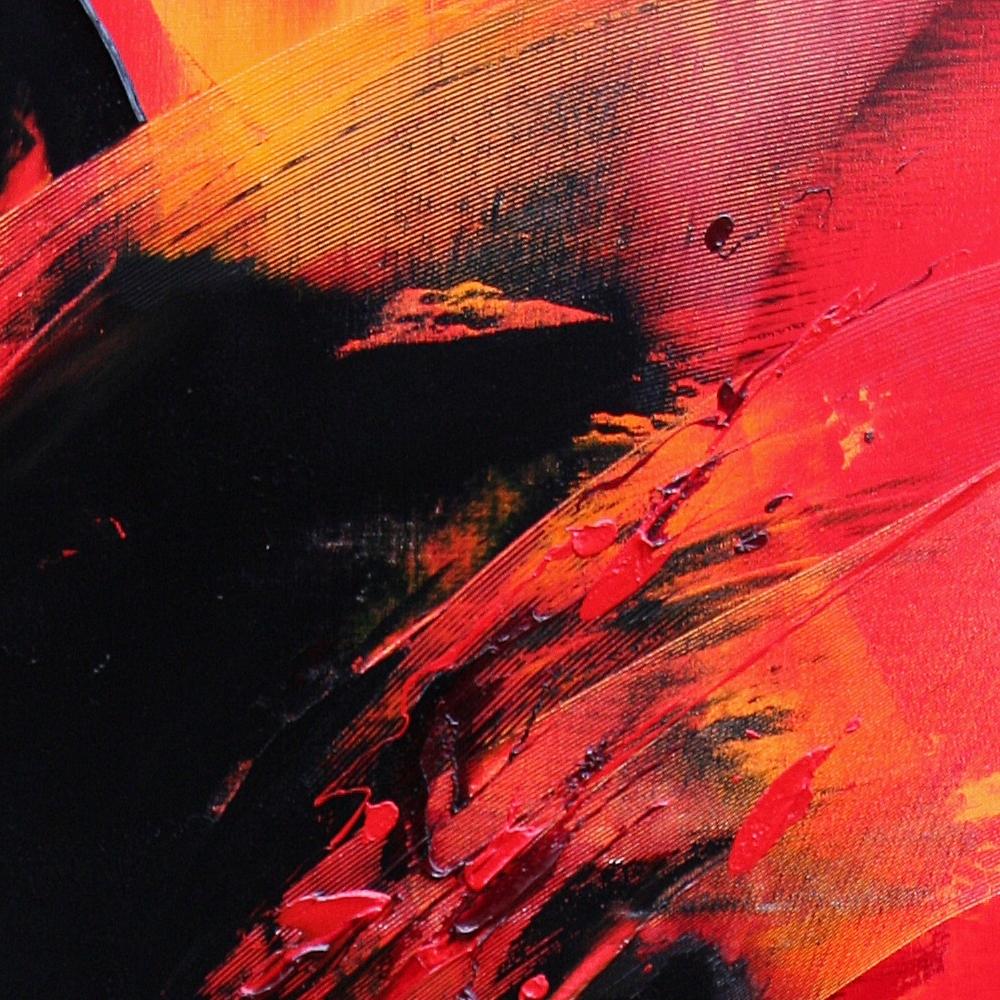 Peinture à l'huile abstraite noire sur rouge en vente 4