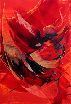 Black on Red Abstract Oil Painting