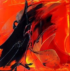 Black on Red and Yellow Abstract Oil Painting