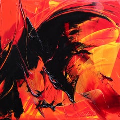 Black on Red and Yellow Abstract Oil Painting
