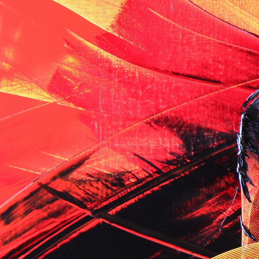 Black on Red and Yellow Gestural Abstract Oil Painting 6