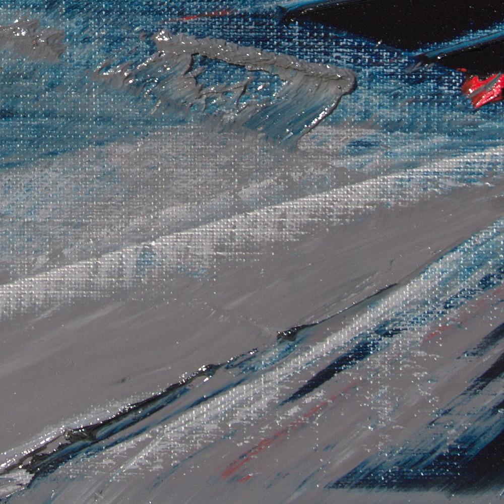 Quadro astratto a olio blu, grigio e rosso, senza titolo 4