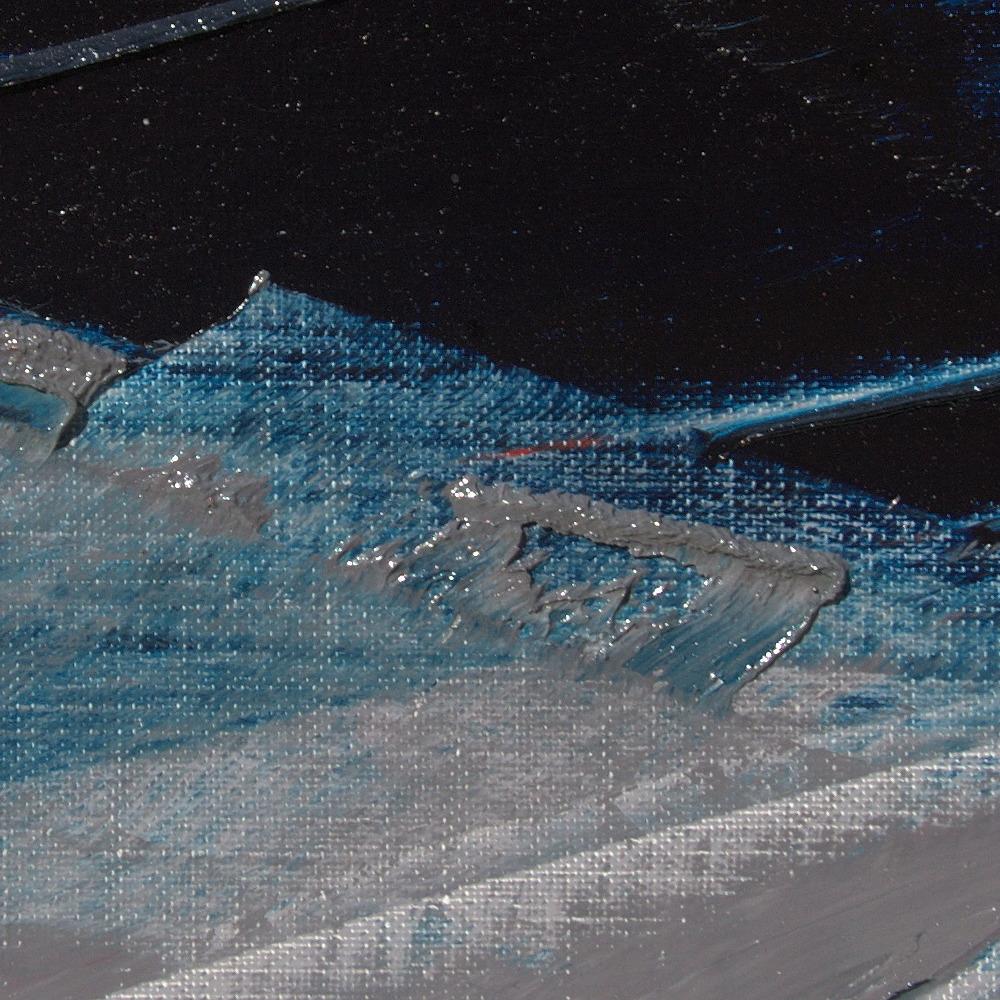 Quadro astratto a olio blu, grigio e rosso, senza titolo 7