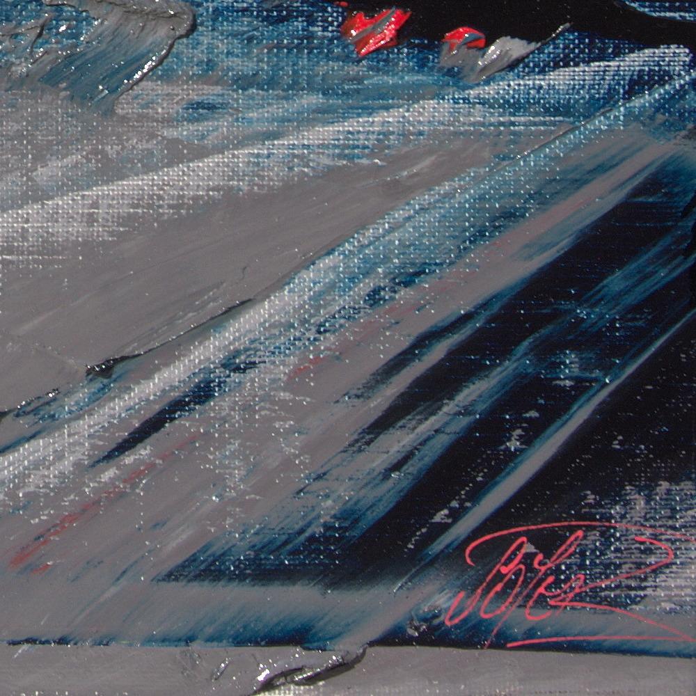 Blue, Grey and Red Abstract Squared Oil Painting, Untitled For Sale 13