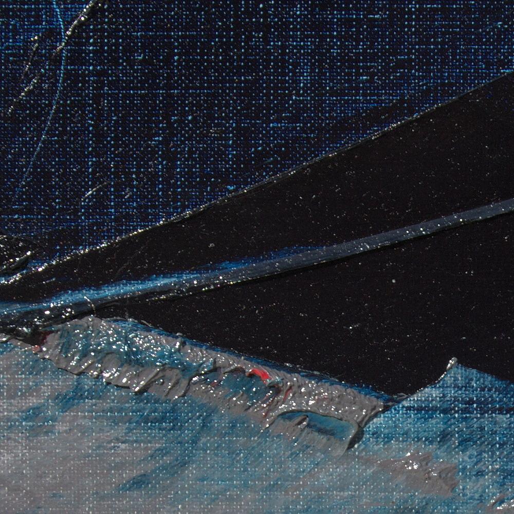 Peinture à l'huile abstraite carrée bleue, grise et rouge, sans titre en vente 2