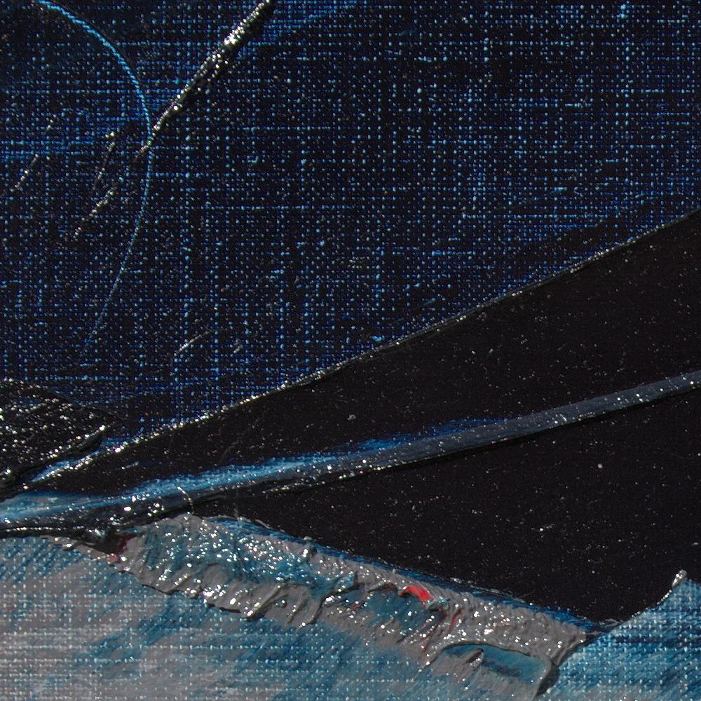Quadro astratto a olio blu, grigio e rosso, senza titolo 2