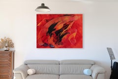 Bold Red Contemporary Abstract Oil Painting with Textural Elements