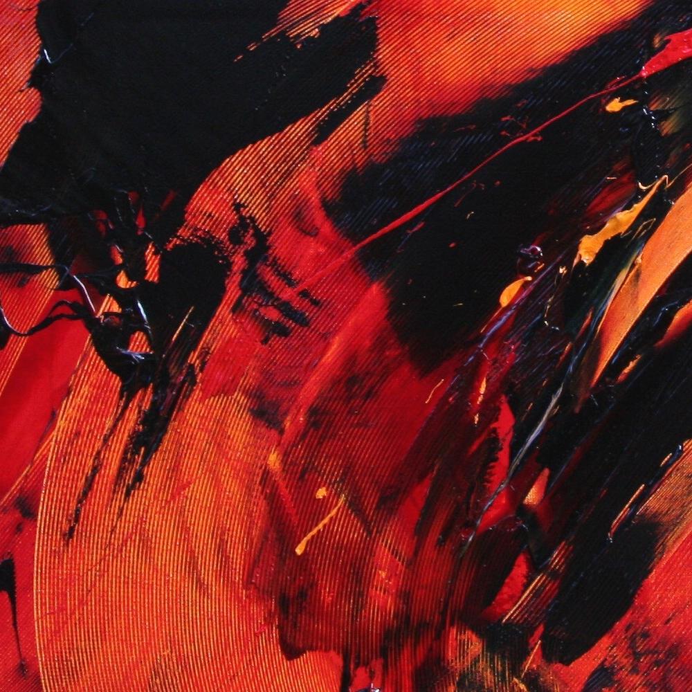 Kühnes rotes zeitgenössisches abstraktes Ölgemälde mit Strukturelementen (Zeitgenössisch), Painting, von Jean Soyer