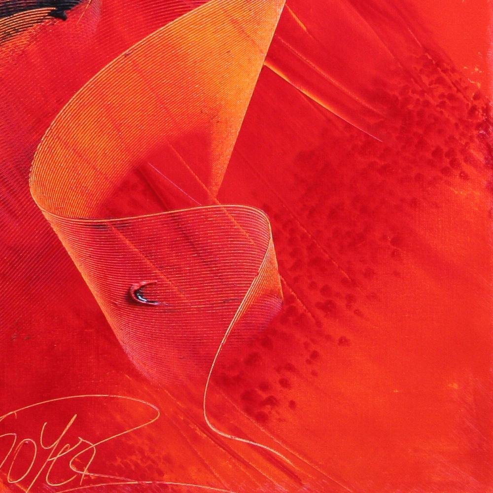 Kühnes rotes zeitgenössisches abstraktes Ölgemälde mit Strukturelementen (Rot), Abstract Painting, von Jean Soyer