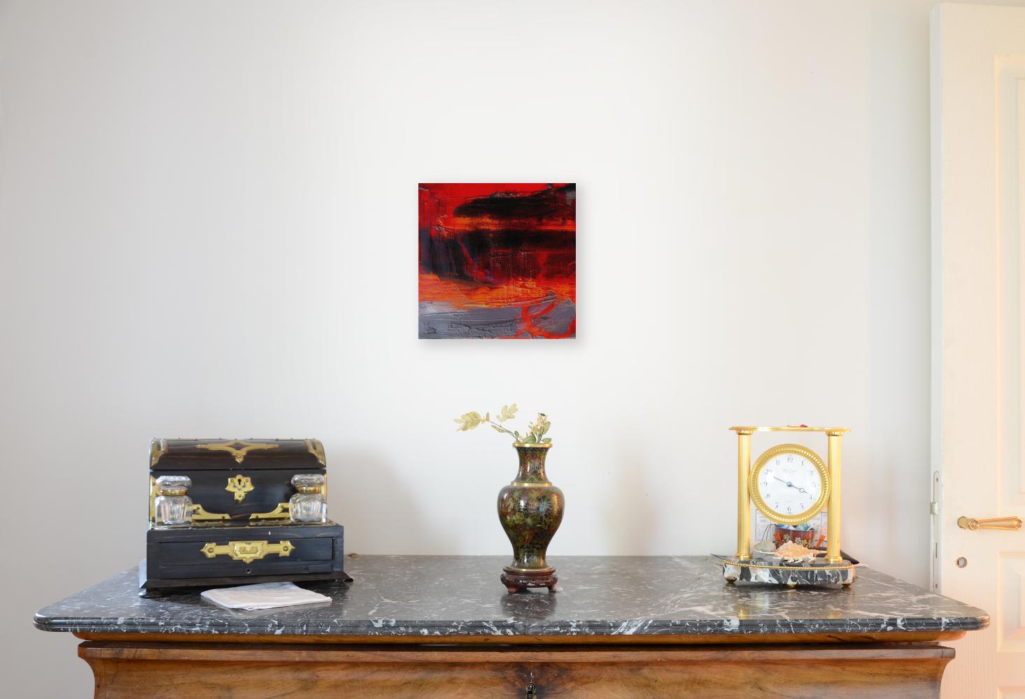 Audaci orizzonti scarlatti: Tela espressionista astratta contemporanea - Painting di Jean Soyer