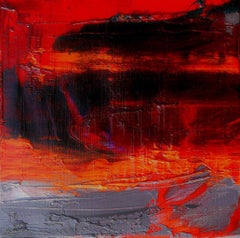 Bold Scarlet Horizons: Contemporary Abstract Expressionist Canvas