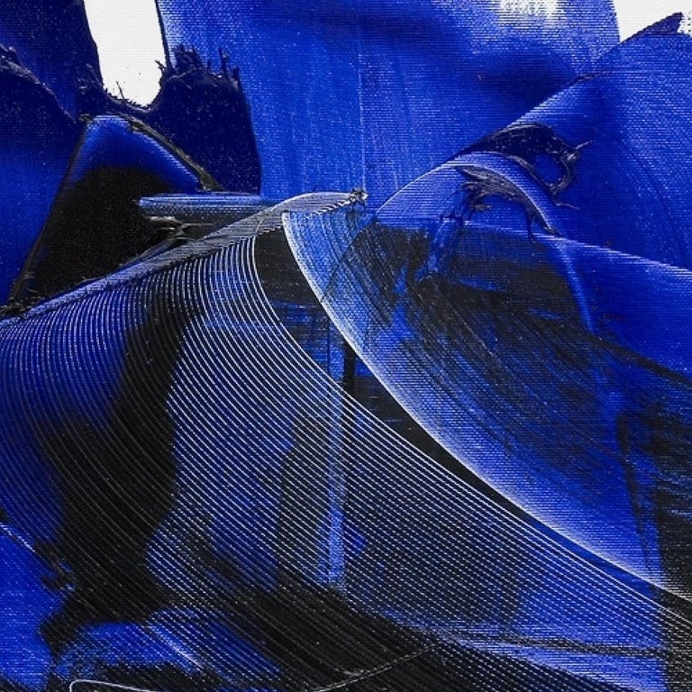 Jean Soyer Dark and Blue on White Background Hashtag Shaped Squared Abstract Oil Painting For