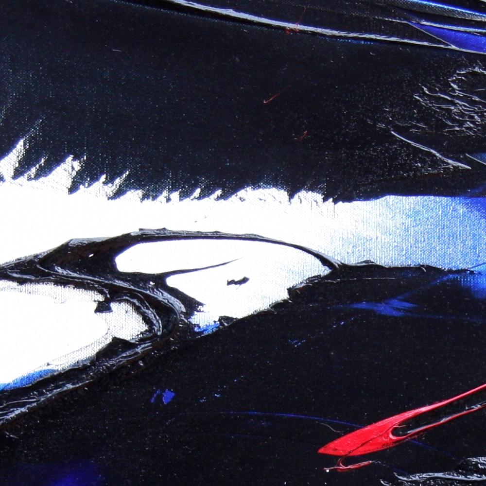 Dark Blue Wave with Red Touch on White Canvas Lyrical Abstract Oil Painting 1