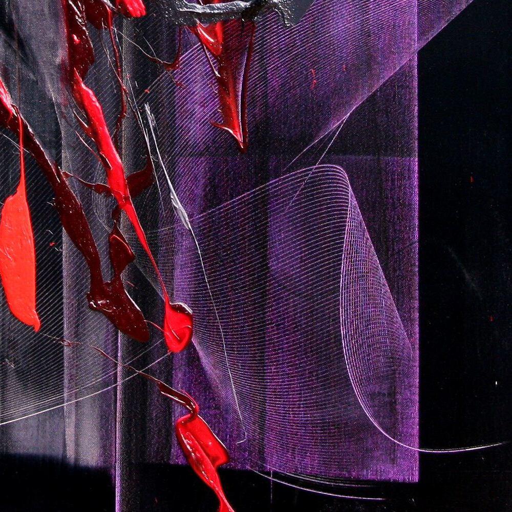 Movimento drammatico: Pittura espressionista astratta in rosso e viola in vendita 5