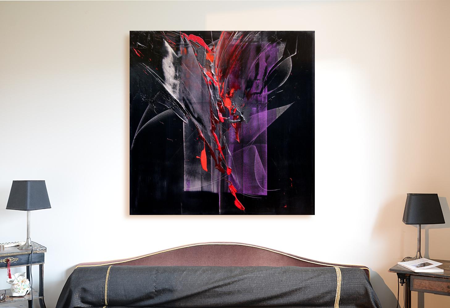 Movimento drammatico: Pittura espressionista astratta in rosso e viola in vendita 6