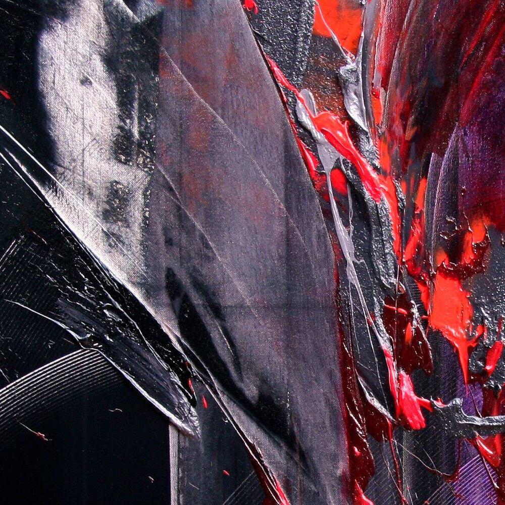 Movimento drammatico: Pittura espressionista astratta in rosso e viola - Painting Astratto di Jean Soyer
