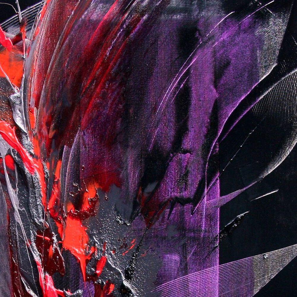 Movimento drammatico: Pittura espressionista astratta in rosso e viola - Abstract Painting Nero di Jean Soyer