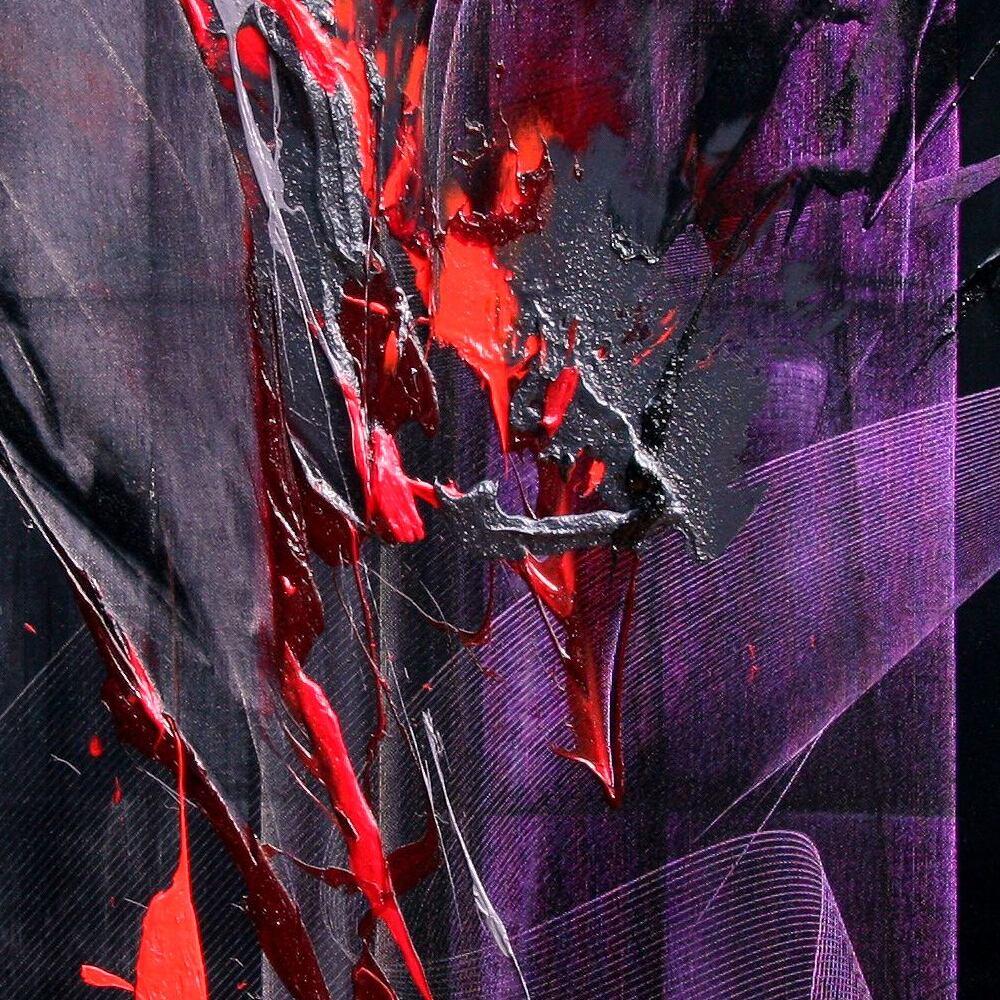 Movimento drammatico: Pittura espressionista astratta in rosso e viola in vendita 3