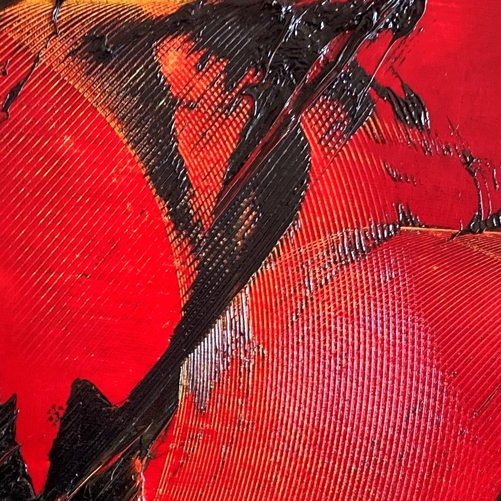Drammatico dipinto a olio astratto rosso: Sinfonia in Scarlatto e Nero in vendita 7