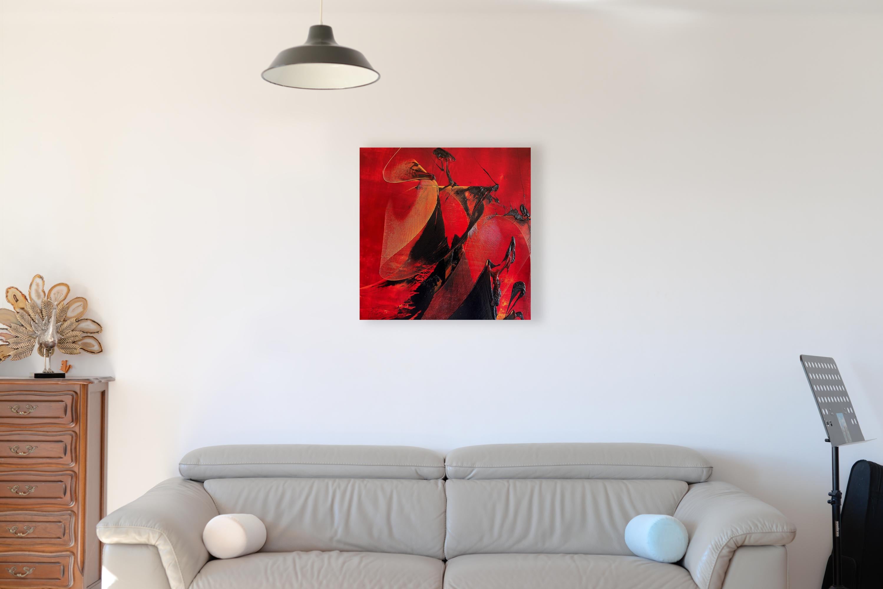 Drammatico dipinto a olio astratto rosso: Sinfonia in Scarlatto e Nero - Painting di Jean Soyer