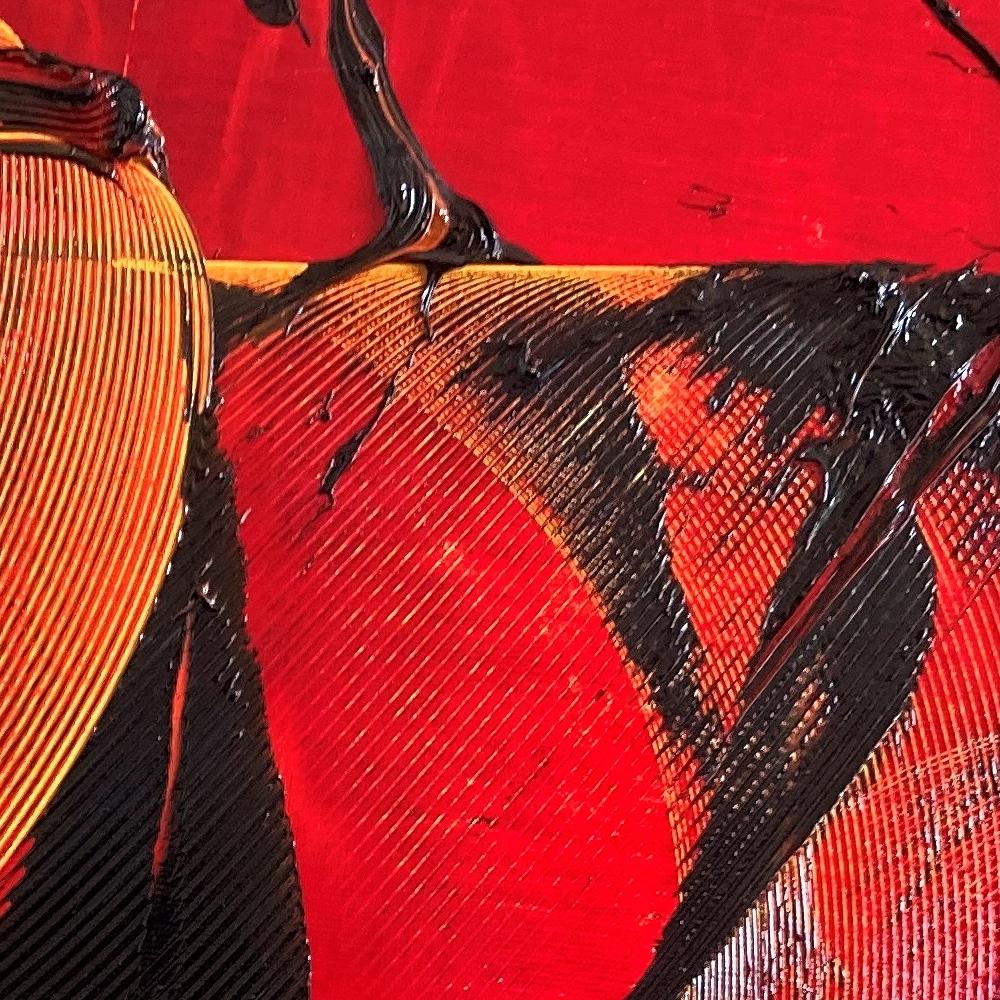 Drammatico dipinto a olio astratto rosso: Sinfonia in Scarlatto e Nero - Abstract Painting Rosso di Jean Soyer