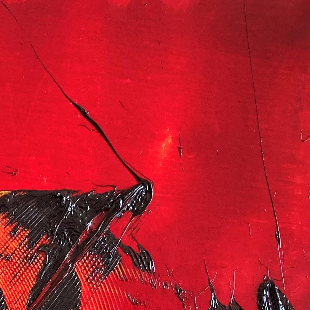 Drammatico dipinto a olio astratto rosso: Sinfonia in Scarlatto e Nero in vendita 2