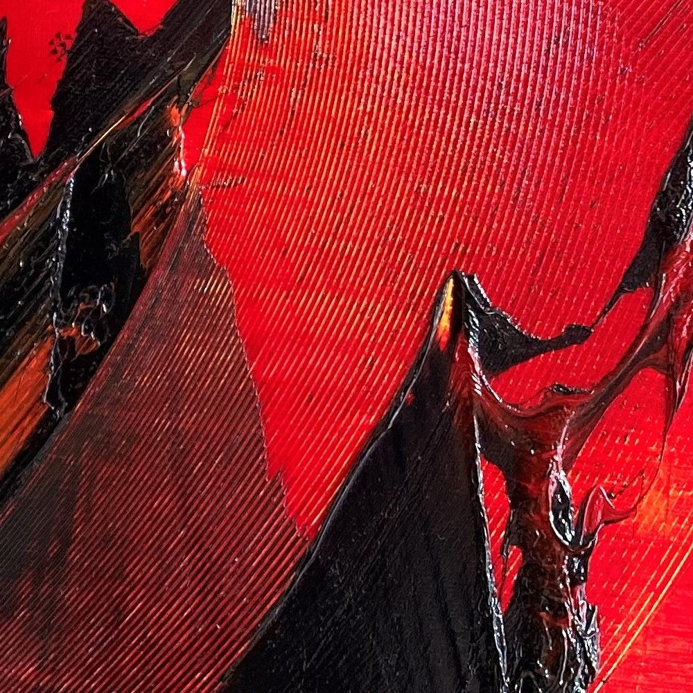 Drammatico dipinto a olio astratto rosso: Sinfonia in Scarlatto e Nero in vendita 4